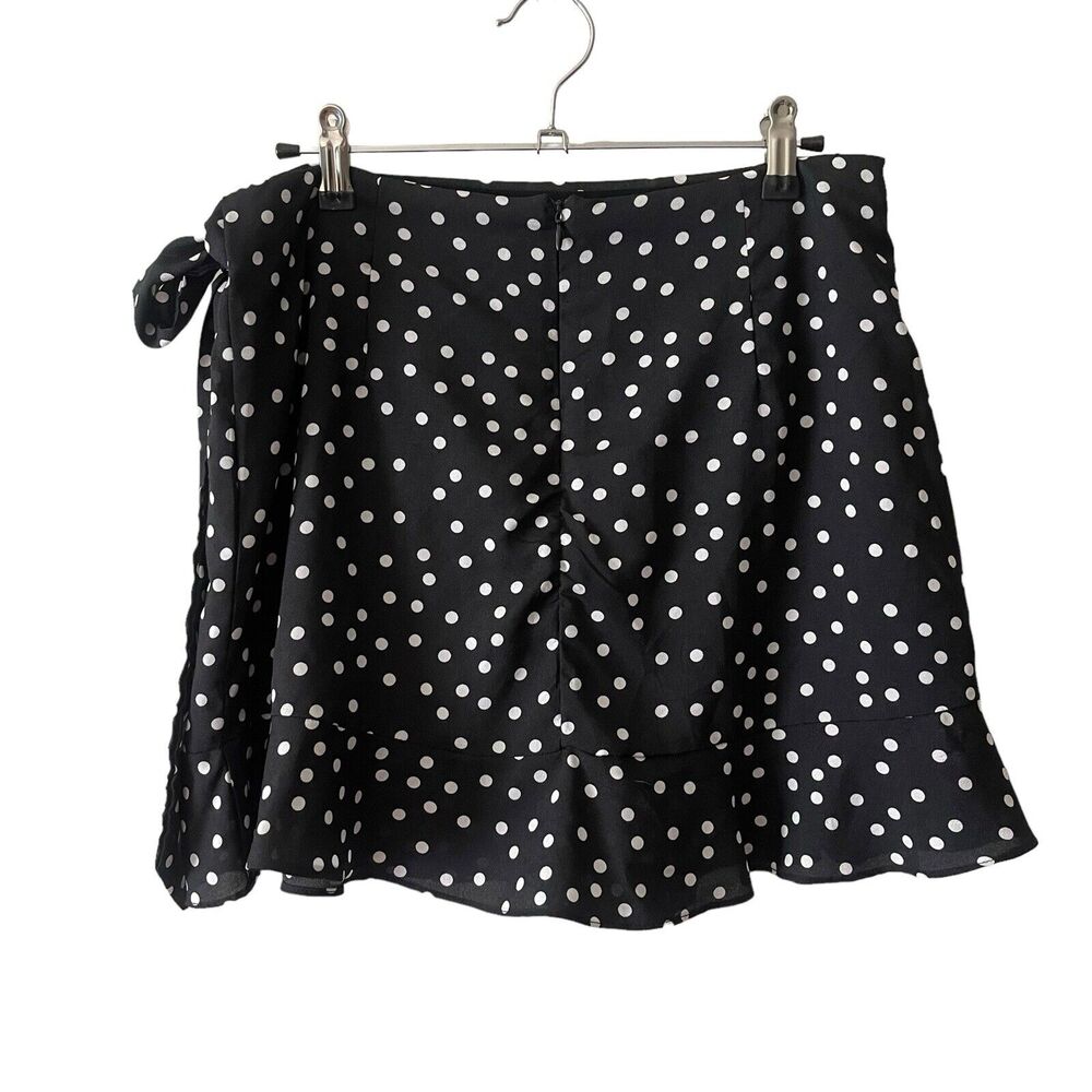 Polly US 10 Mini A-Line Skirt Black White Polka Dots Short Faux Wrap - Picture 7 of 8